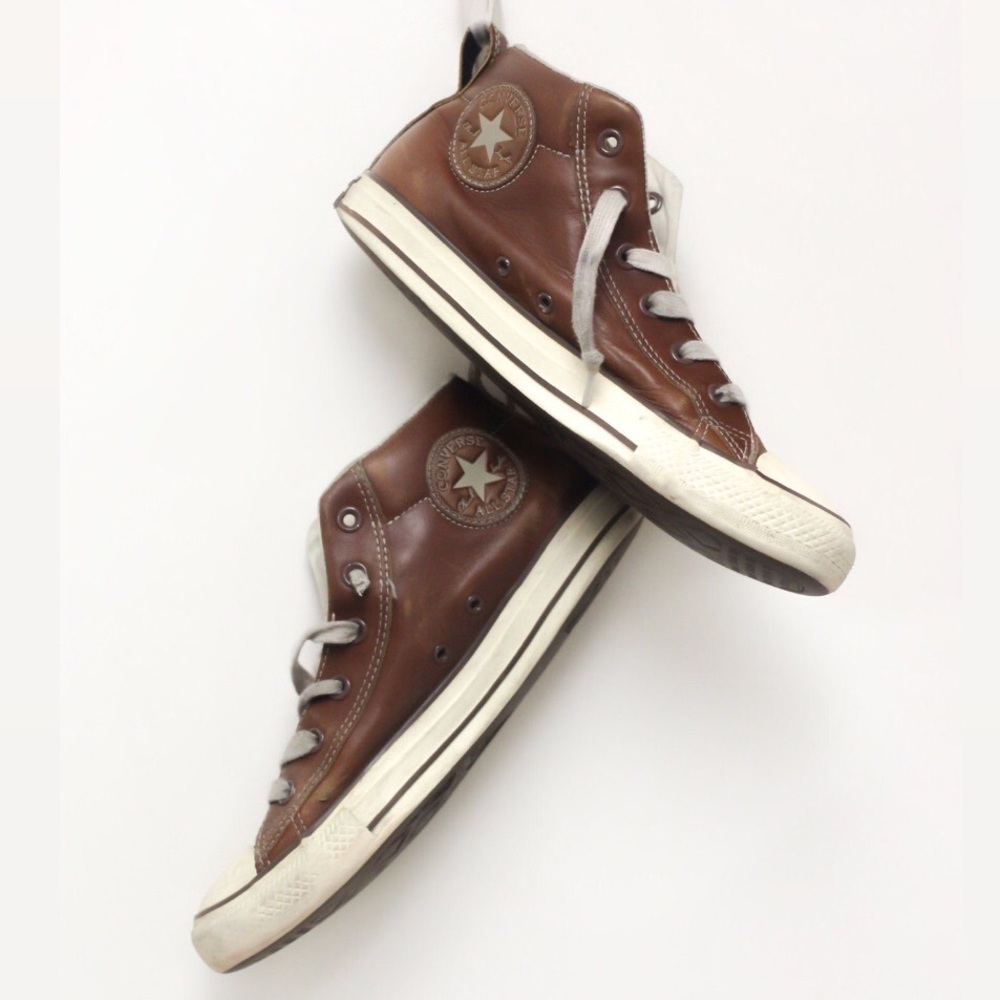 Leather Converse Hi-Tops (W9.5/M7.5) - Picture 1 of 9